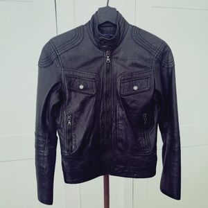 Tommy Hilfiger Moto Style Black Leather Jacket Sz. 4